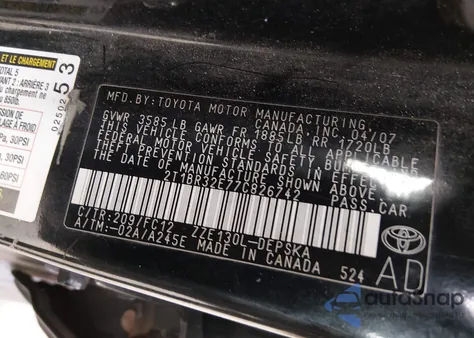 2007 Toyota Corolla S from USA, damaged, VIN 2T1BR32E77C826742